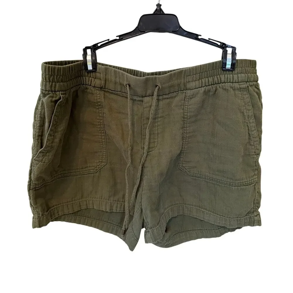Old Navy Women's Shorts Size Large Green 100% Cotton Pull-on Elastic Waist